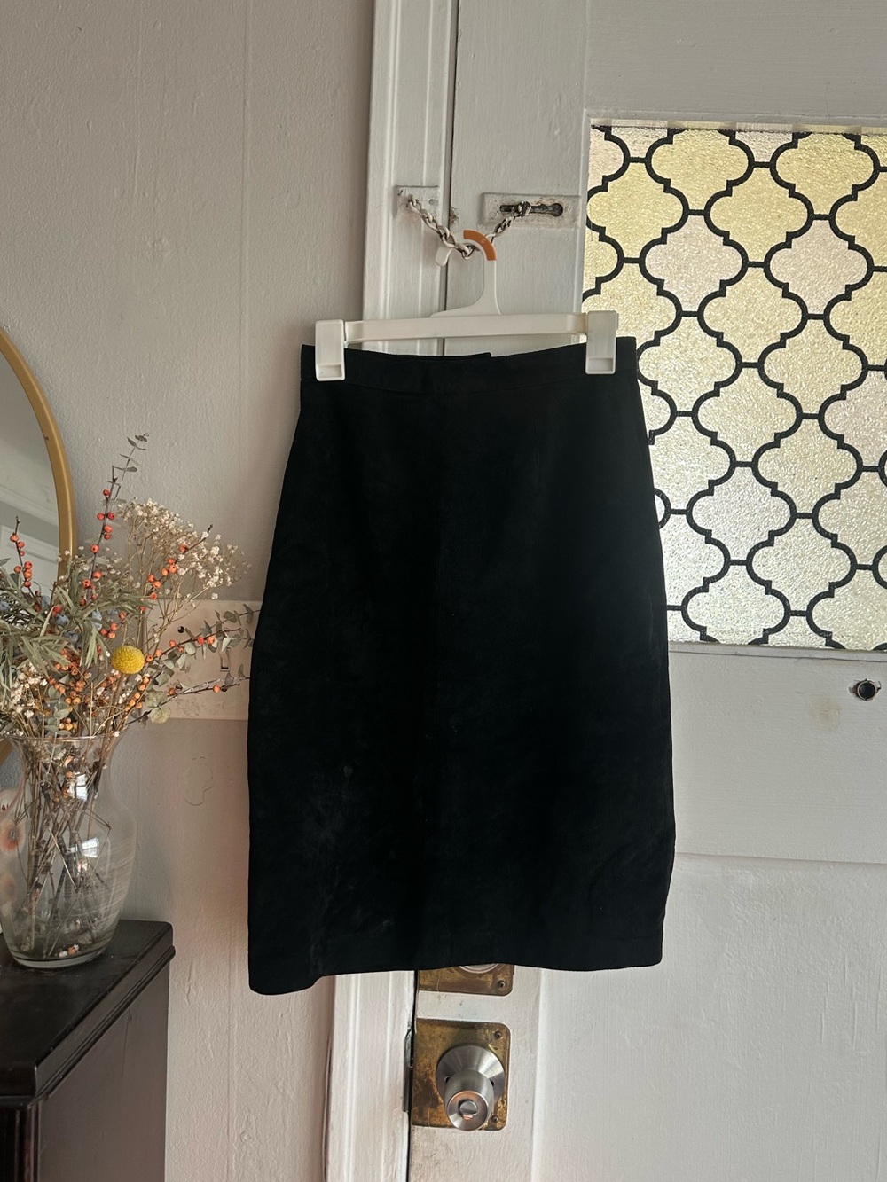 Black Suede Midi Pencil Skirt